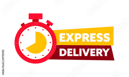 Express delivery label sign for banner promotion. Stop watch icon for service. Timer and express delivery inscription. Vector stock illustration