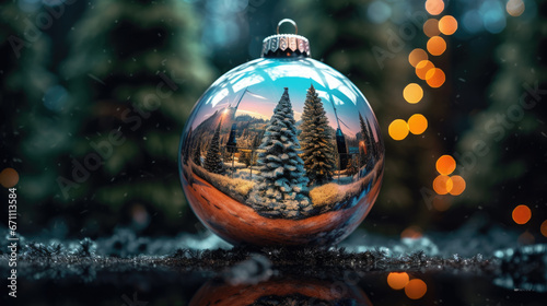 Christmas and New years eve background. Close up of a beautiful ball on Christmas tree.