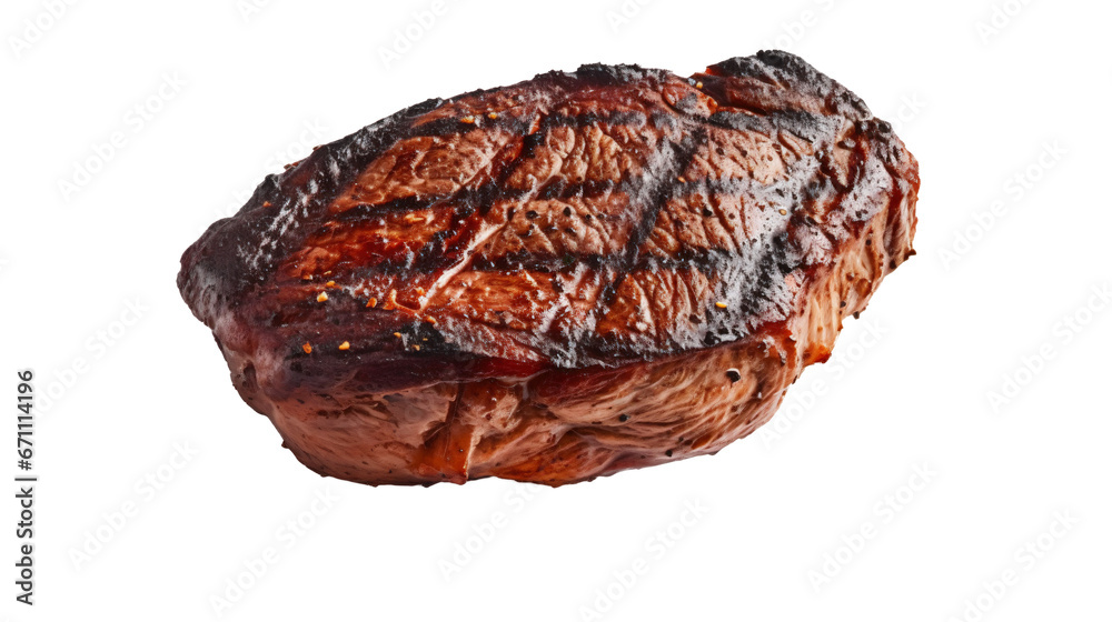 wonderfully juicy grilled steak isolated against transparent background