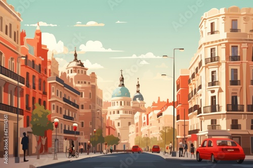 Madrid architecture colorful card illustration
