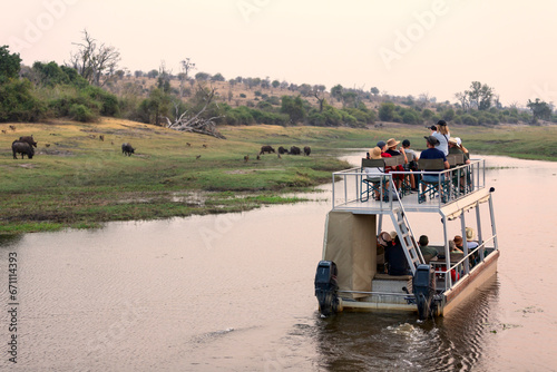 Boat cruise in the Chobe national park. A channel between north Botswana and Namibia. A closure to the wildlife.