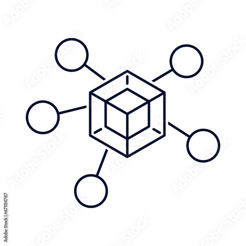 Distribution of services and goods. Trade Links. Vector linear icon isolated on white background.