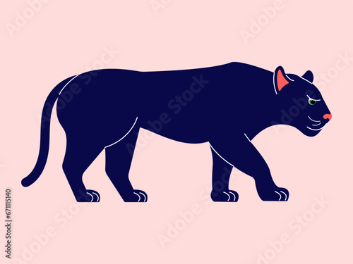 Panther. Vector illustration of a panther in flat style. Minimalism. Simple smooth shapes.