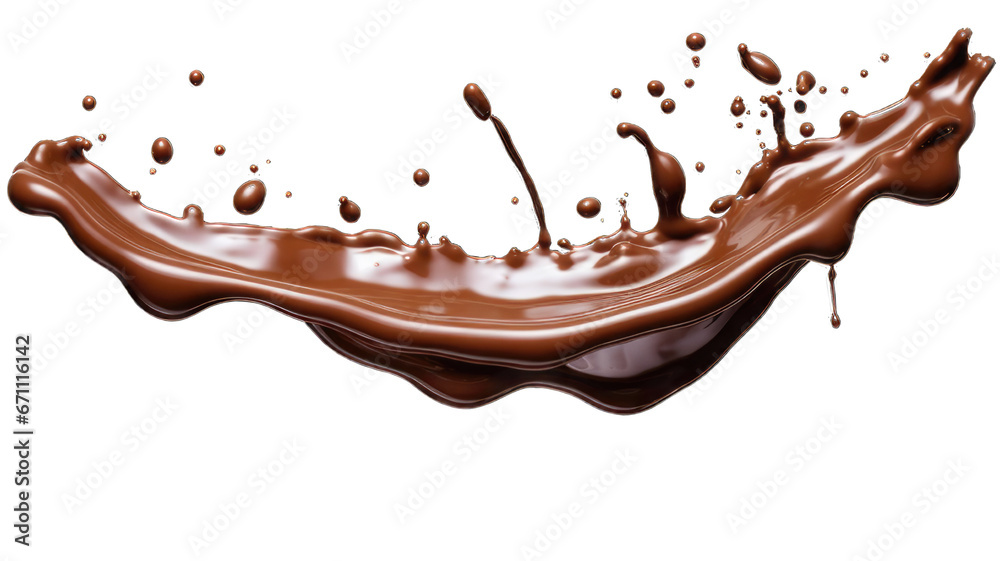 Pouring chocolate dripping white background.
