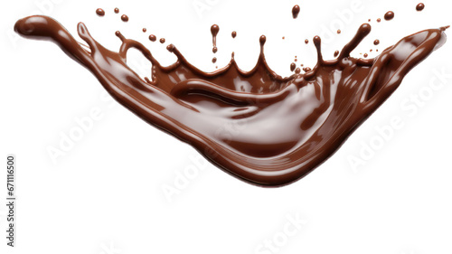 Pouring chocolate dripping white background.