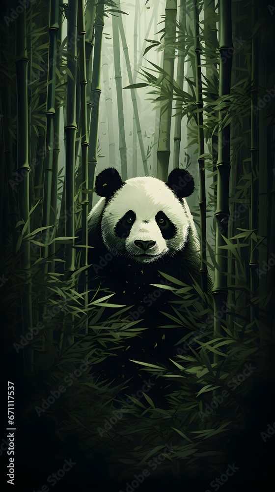 Mystic Panda in Asian Bamboo Forest Mystic Panda in Asian Bamboo Forest