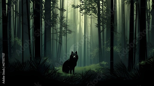 Mystical Wolf in Asian Bamboo Forest Nocturne photo