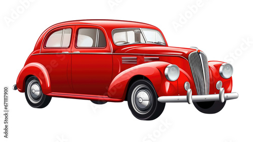 Red classic car isolated on transparent background