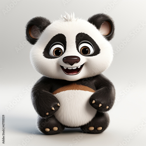 3D cartoon style illustration of a cute and happy panda. Isolated on solid background. 