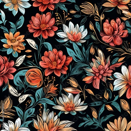 floral background on black  generative ai  