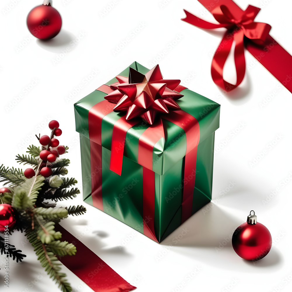 Christmas Green Gift Box with a Stylish Red Ribbon Bow Christmas Green Gift Box with a Stylish Red Ribbon Bow