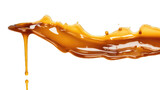Melted caramel, delicious caramel sauce or maple syrup swirl isolated on white background.