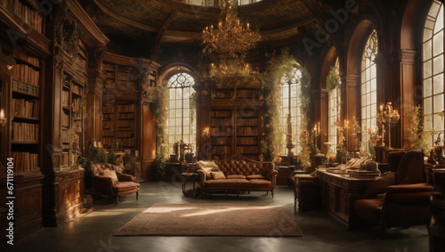 A whimsical, enchanted library filled with sentient books and magical scrolls. Living repository of knowledge.