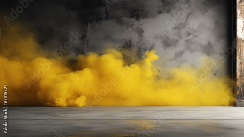 Empty abstract cement wall and  room with smoke yellow products wall background