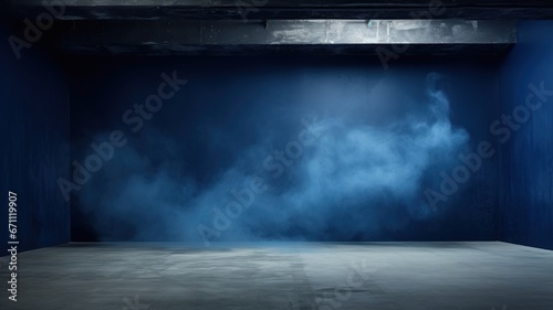 Empty Dark Blue Abstract Cement Wall And Studio Room © Birtan