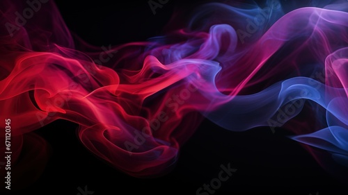 Abstract clouds of colored smoke over a black and red 