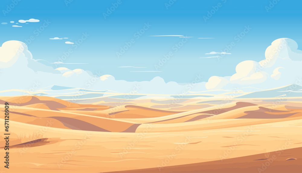 Landscape with yellow desert and blue sky, vector illustration background - obrazy, fototapety, plakaty 