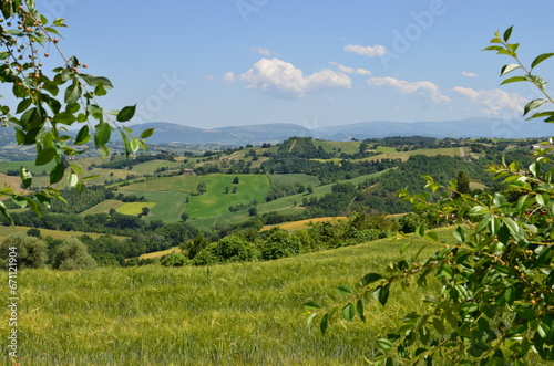 Typical Italian landscape with hills and agricultural fields