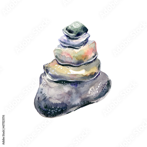 Set of Flat smooth coloured shiny stones. Balanced rock zen tower. Hot massage spa pebbles. Hand written welcome. Cosmetic Beauty logo emblem. Copy space for text. Close-up isolated on white backgroun