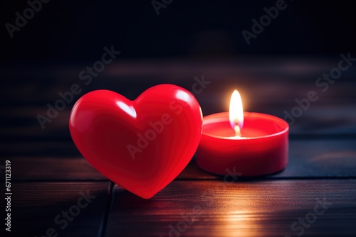 Red heart shaped candle on black background. Valentine's day concept.