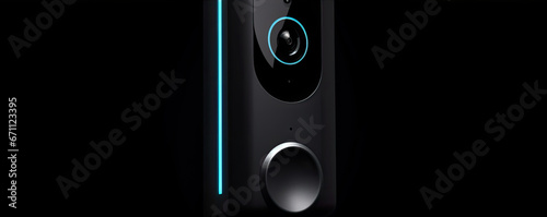 Detail on modern doorbell with mounted video camera.