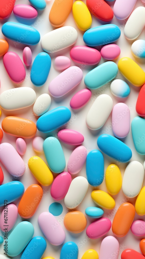 Background pattern of pills and medicine capsules on colored background Background pattern of pills and medicine capsules on colored background