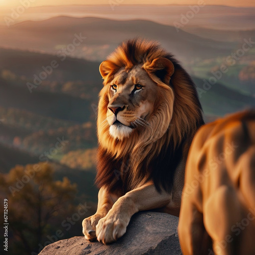 Lion in sunset