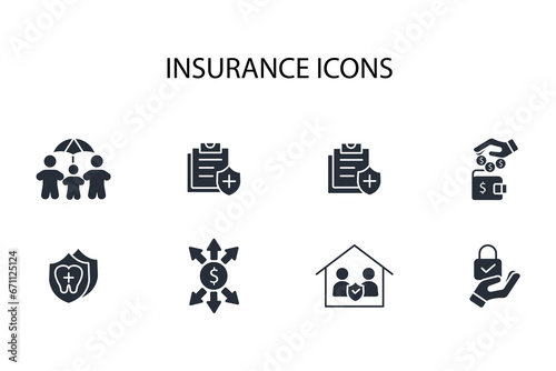 Fototapeta Naklejka Na Ścianę i Meble -  Insurance and assurance icon set.vector.Editable stroke.linear style sign for use web design,logo.Symbol illustration.