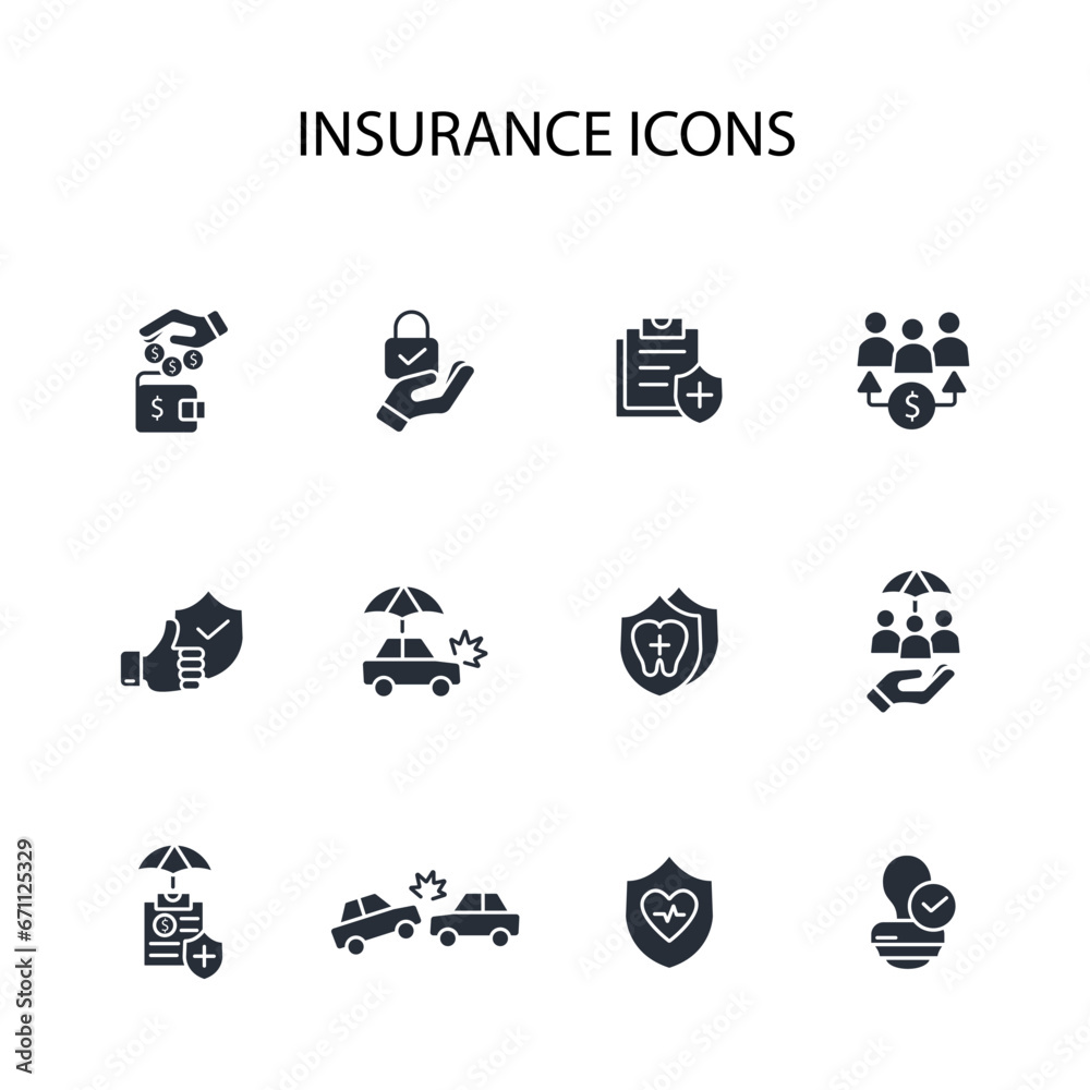Insurance and assurance icon set.vector.Editable stroke.linear style sign for use web design,logo.Symbol illustration. Insurance and assurance icon set.vector.Editable stroke.linear style sign for use web design,logo.Symbol illustration.