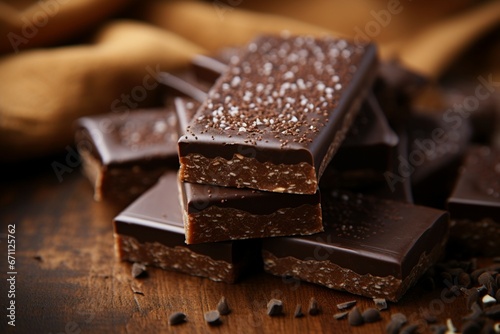 Dark chocolate bar Different pieces crushed Chopped 