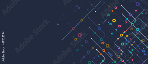 Circuit connect lines and dots. Network technology and Connection concept. Decentralized network nodes connections