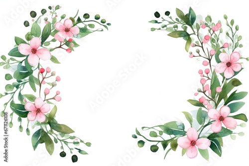 Vibrant Pink Floral Wreath Border on White Background