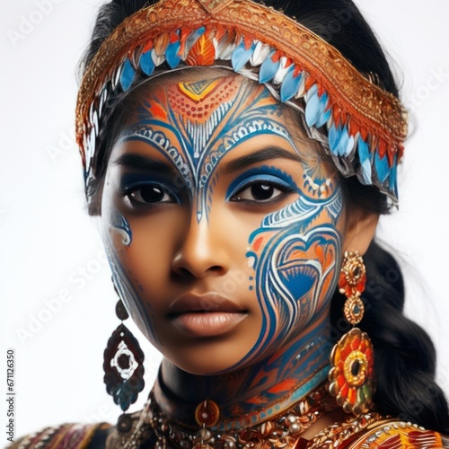Indian girl With Colored Face, isolated