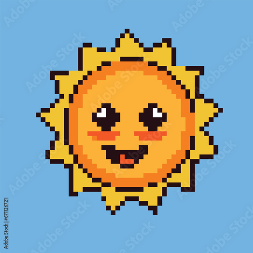 Smiling sun emoticon pixel art