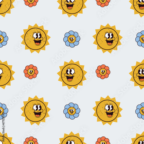 sun and flower cute cartoon seamless pattern