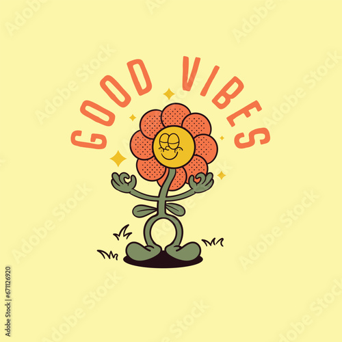 illustration flower cartoon character doing yoga
