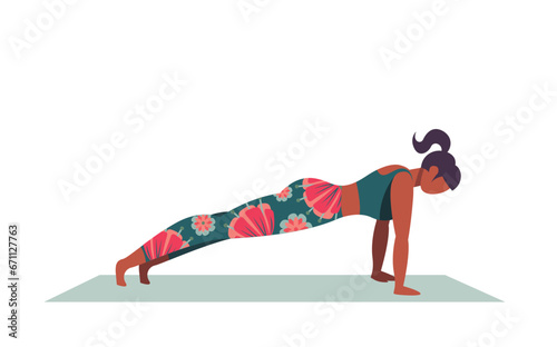 Yoga posture. Girl practising yoga. healthy Lifestyle. Colorful flat vector illustration isolated on a white background.