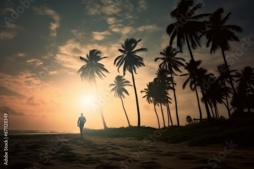 Landscape sea sunset palm beach © VICHIZH