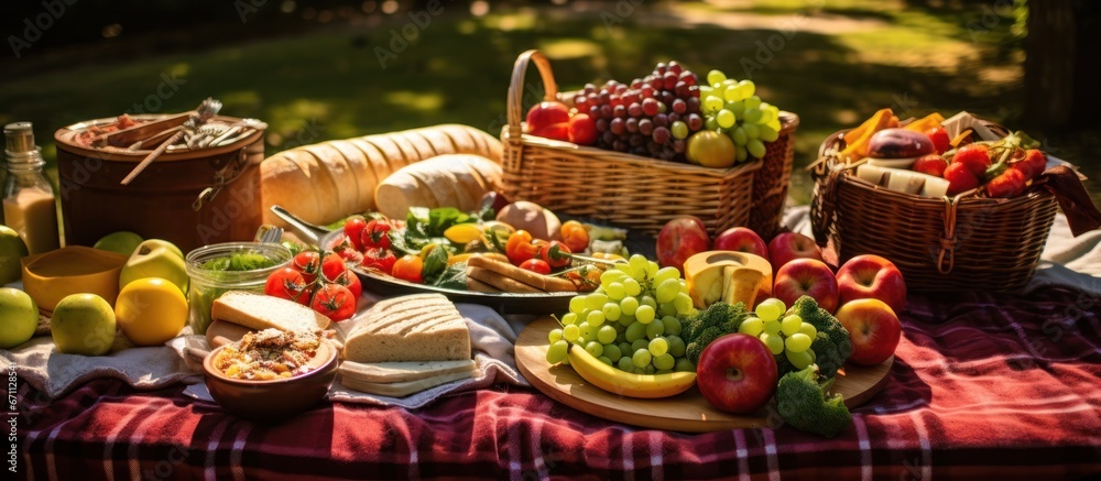 Tasty fresh food spread for a picnic.