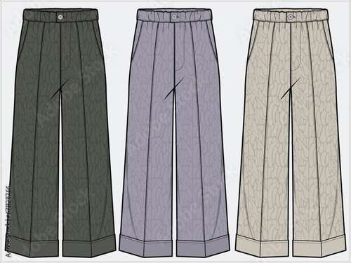 WIDE LEG BAGGY FIT BOTTOM WITH FRONT PINTUCKS DETAIL IN SOLID COLORS FOR WOMEN CORPORATE WEAR IN EDITABLE VECTOR FILE