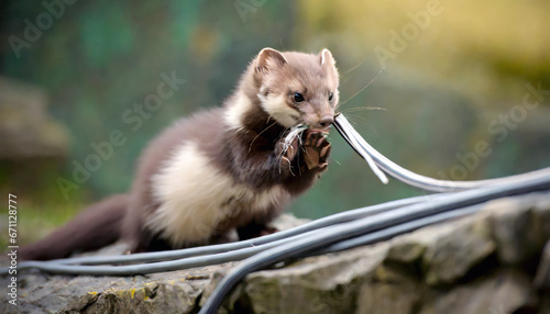 Stone marten damaging cables and does damage, generative ai	 photo