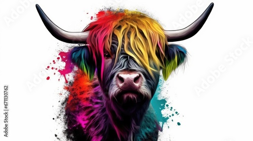 highland cow colorful dyed hair, punk conceptMobile phone premium png digital device for mockup 