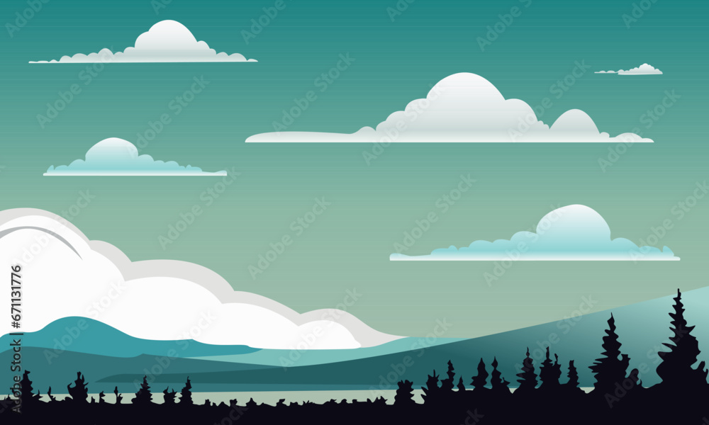 color vector illustration depicting a natural landscape, for prints and decoration of interiors and scenes in a natural style