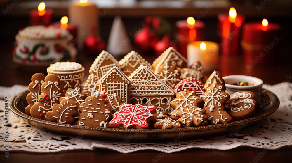 Image of tray filled with freshly baked gingerbread cookies in various festive shapes.