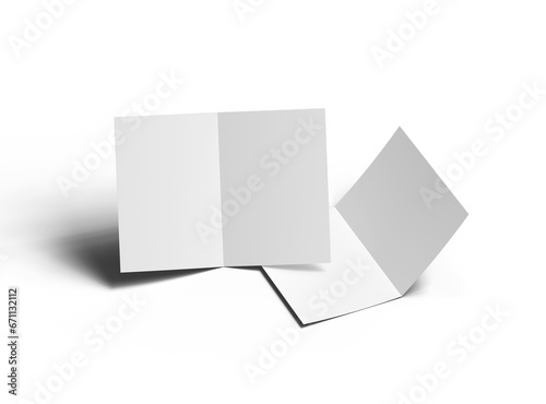 Blank A4 Half Sheet Fold brochure render to present your design. On transparent background  © DAkreev