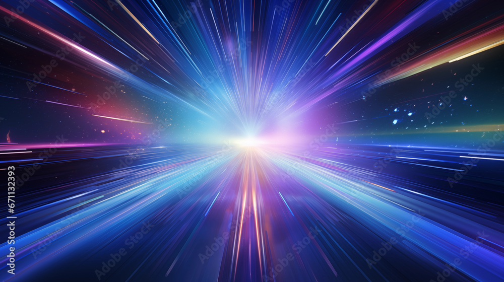 Hyperspace journey with streaks of brilliant light and cosmic colors.