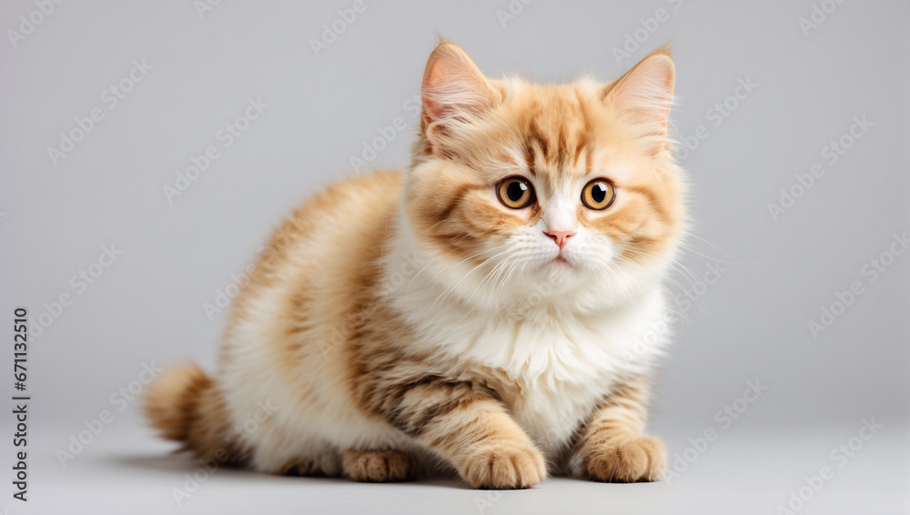 Munchkin cat isolated on a white background. Backdrop with copy space Munchkin cat isolated on a white background. Backdrop with copy space
