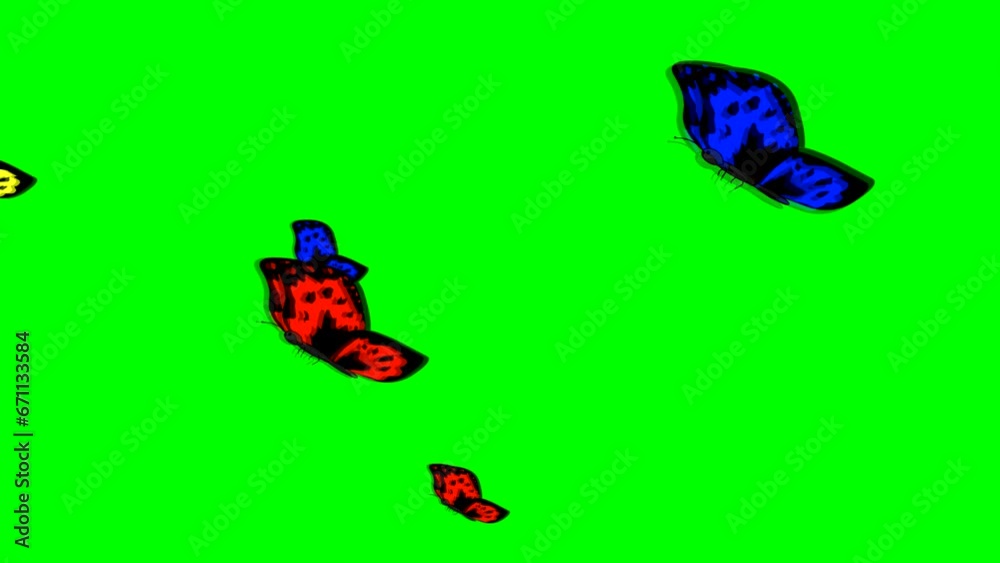 Animated video of butterflies flying with green background, insect.