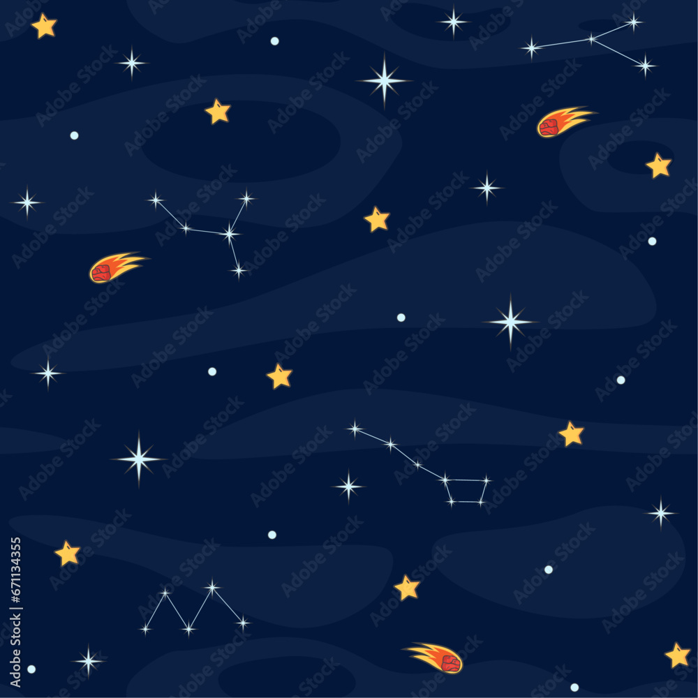 Fototapeta premium Seamless vector pattern Space. Stars and constellations in space. Collection of children's patterns