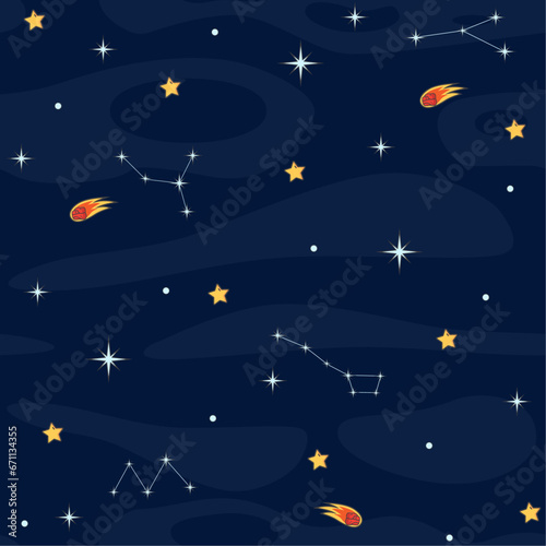 Seamless vector pattern Space. Stars and constellations in space. Collection of children's patterns